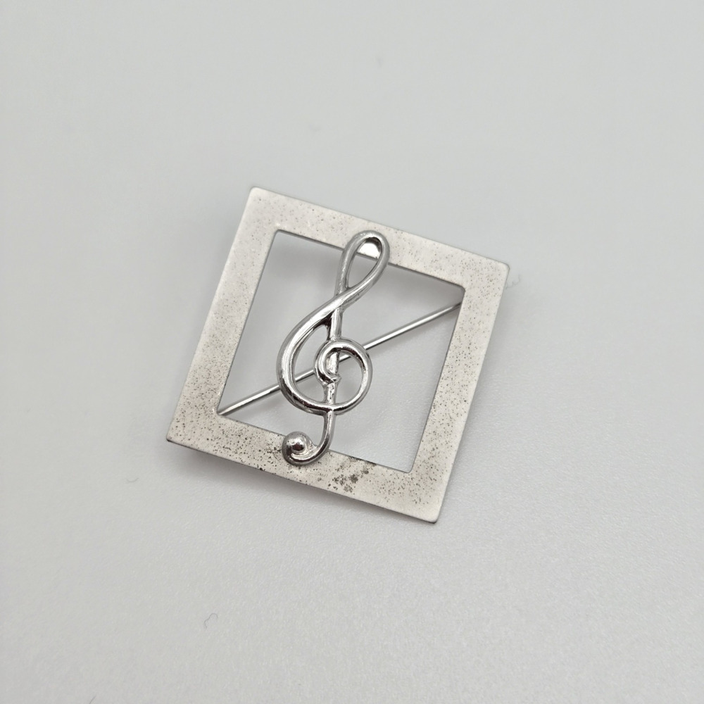 Vintage Beau Sterling Silver Brooch Treble Clef Music Note Classic Midcentury 1"